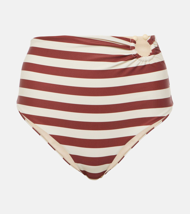 Striped high-rise bikini bottoms - 1
