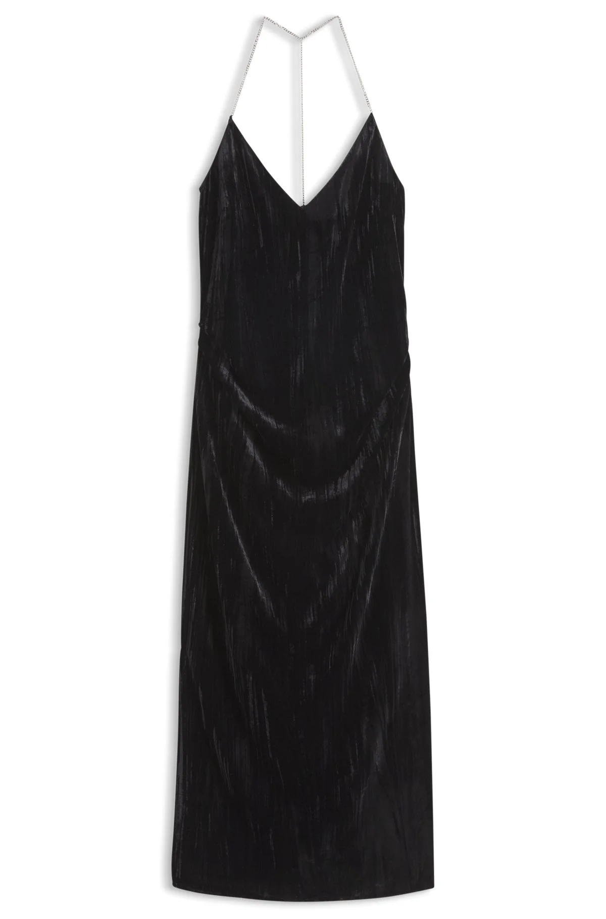 VELVET MAXI DRESS WITH CHAIN HALTER STRAPS - 1