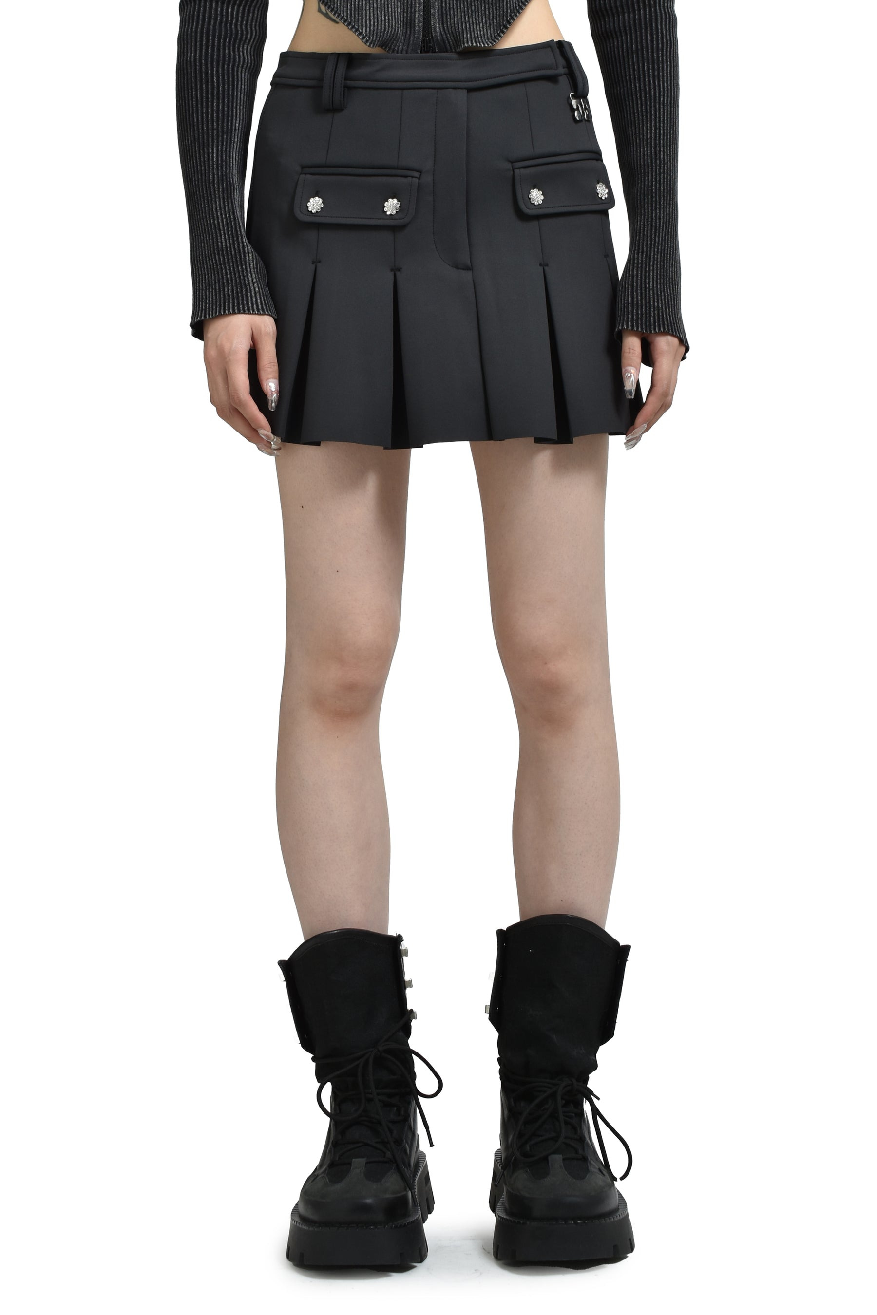 SCUBA NEOPRENE PLEATED MINI SKIRT / PHANTOM - 1