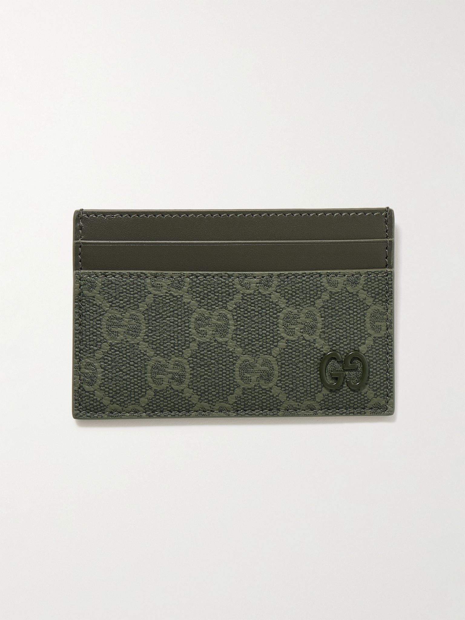GG Supreme Monogrammed Coated-Canvas and Leather Cardholder Gray - 1