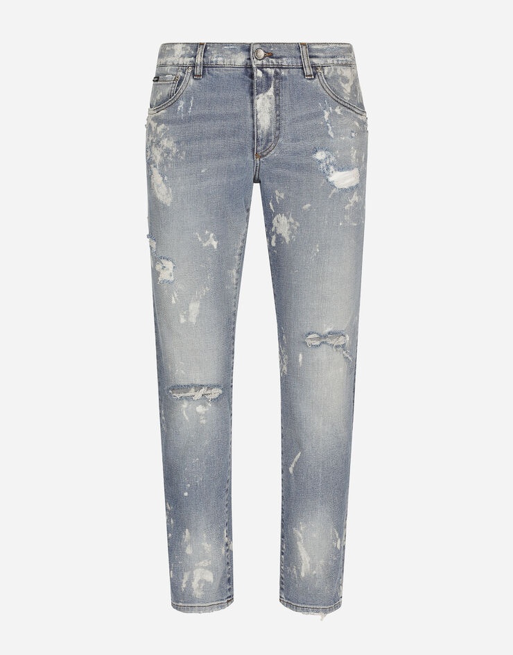 Bleached wash slim-fit stretch denim jeans - 1