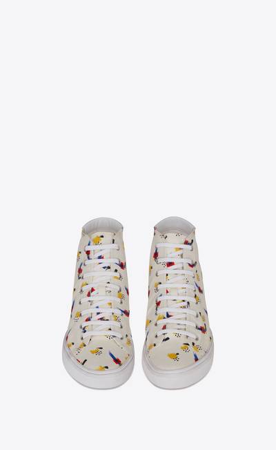 SAINT LAURENT malibu mid-top sneakers in "coup de pinceau" print canvas and leather outlook