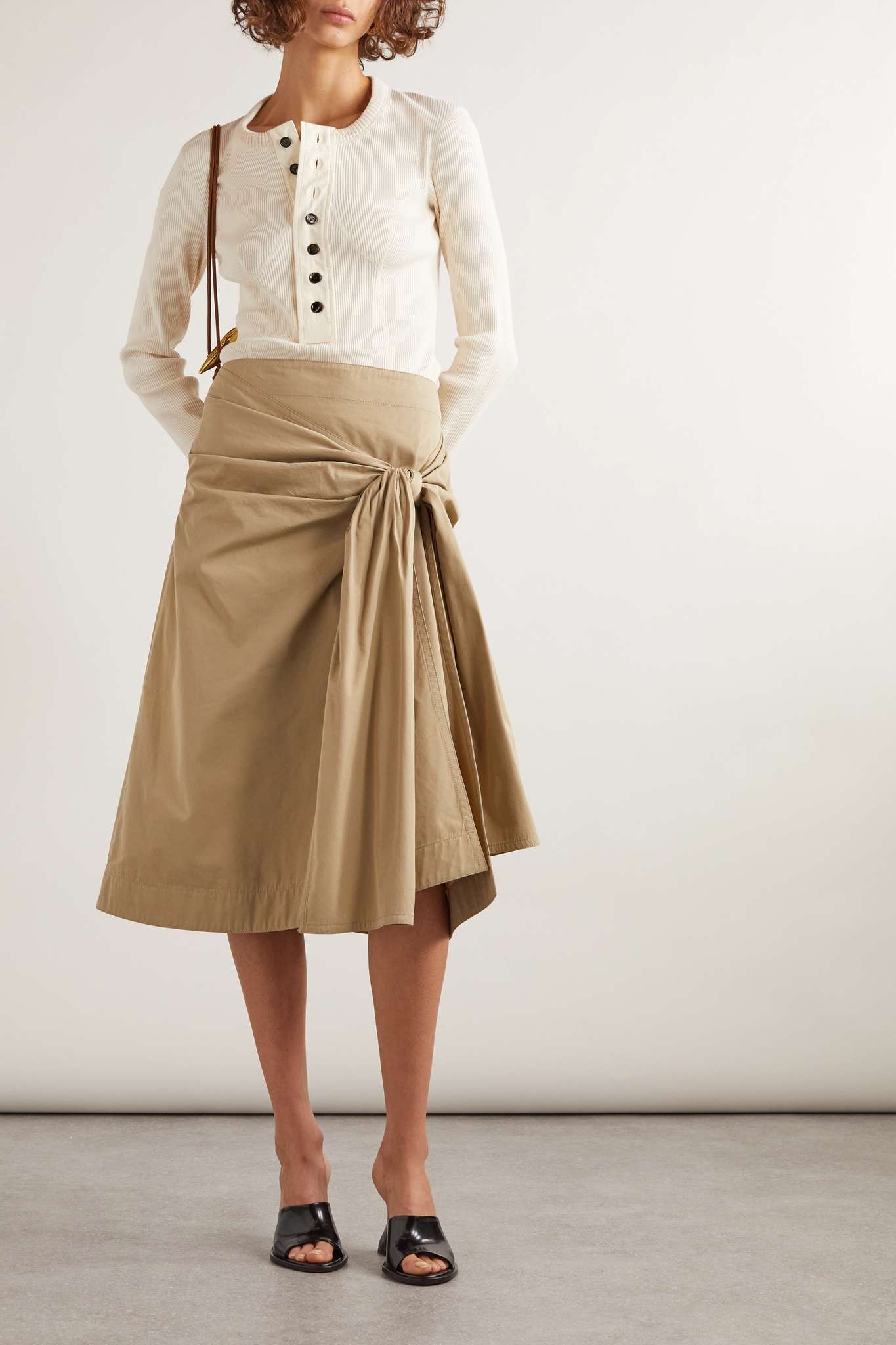 Knotted cotton-blend midi skirt - 2