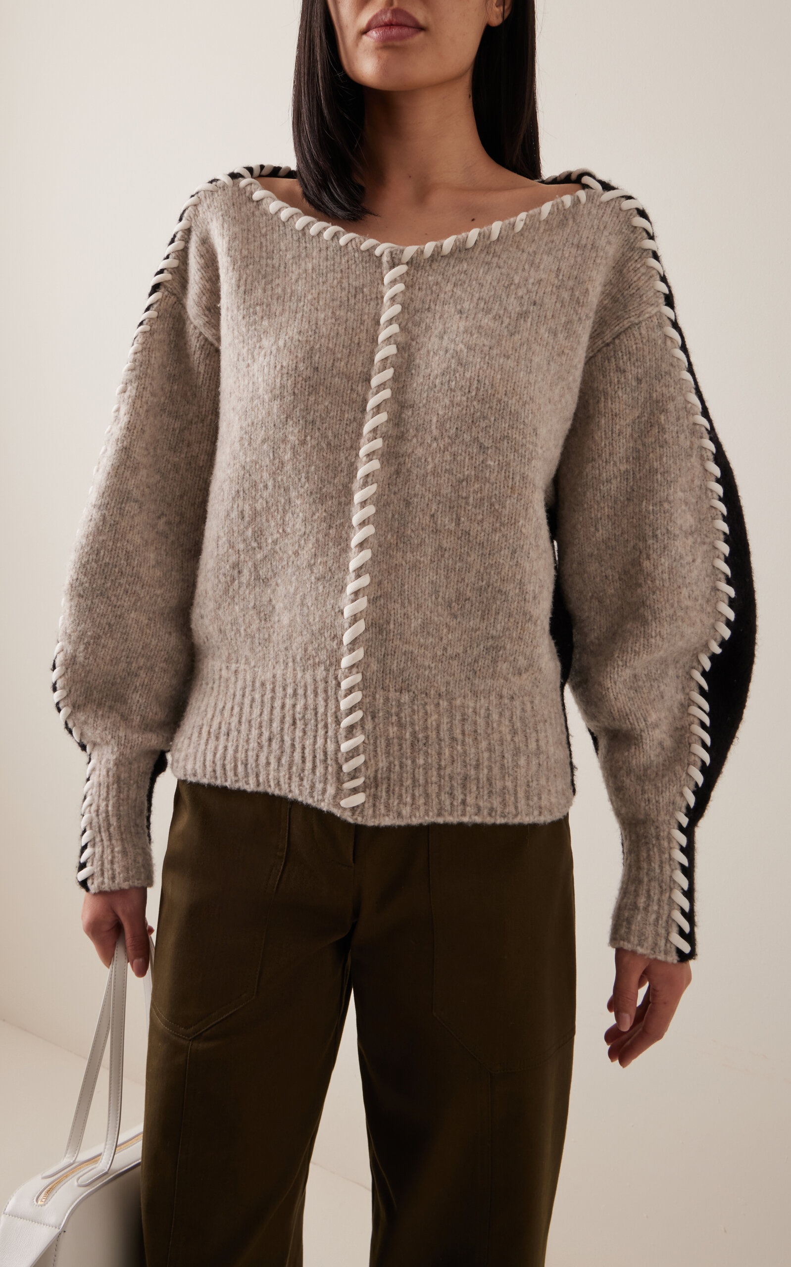 Whip-Stitched Wool-Blend Knit Sweater grey - 3