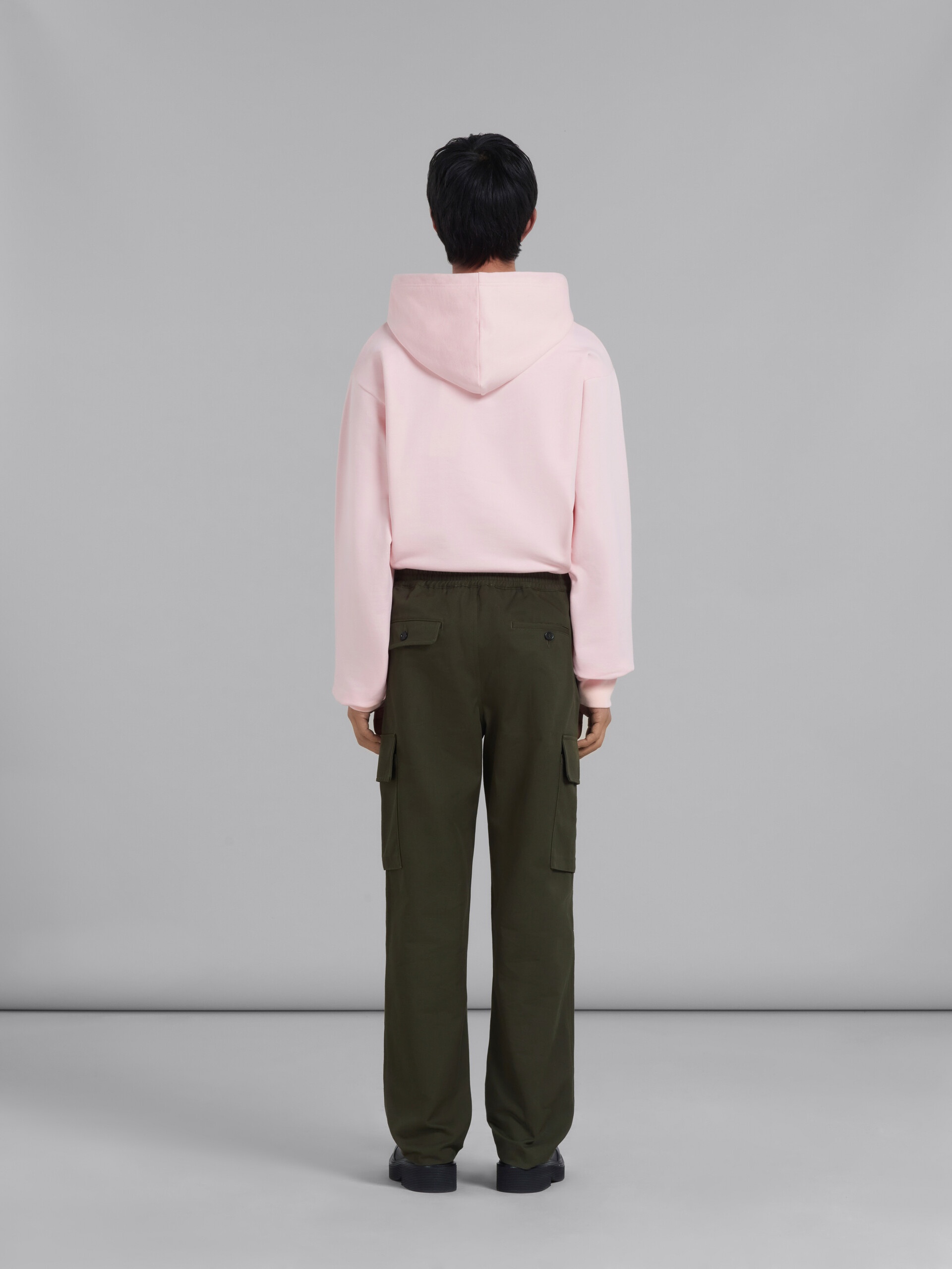 GREEN GABARDINE CARGO PANTS WITH DRAWSTRING WAIST - 3