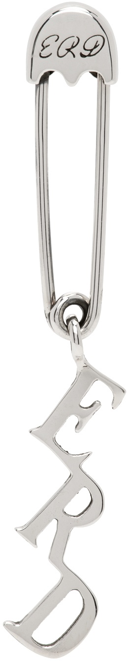 Silver ERD Charm Safety Pin Single Earring - 1