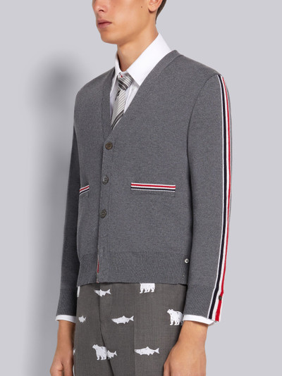 Thom Browne Medium Grey Fine Merino Wool Intarsia Stripe Milano Stitch V-Neck Cardigan outlook