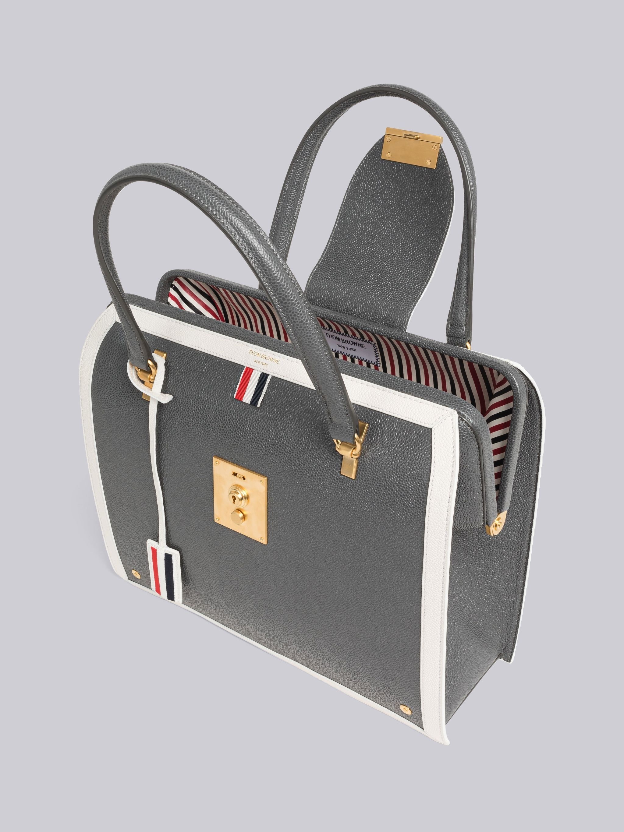 Dark Grey Pebble Grain Leather Contrast Leather Frame Mrs. Thom Bag - 5