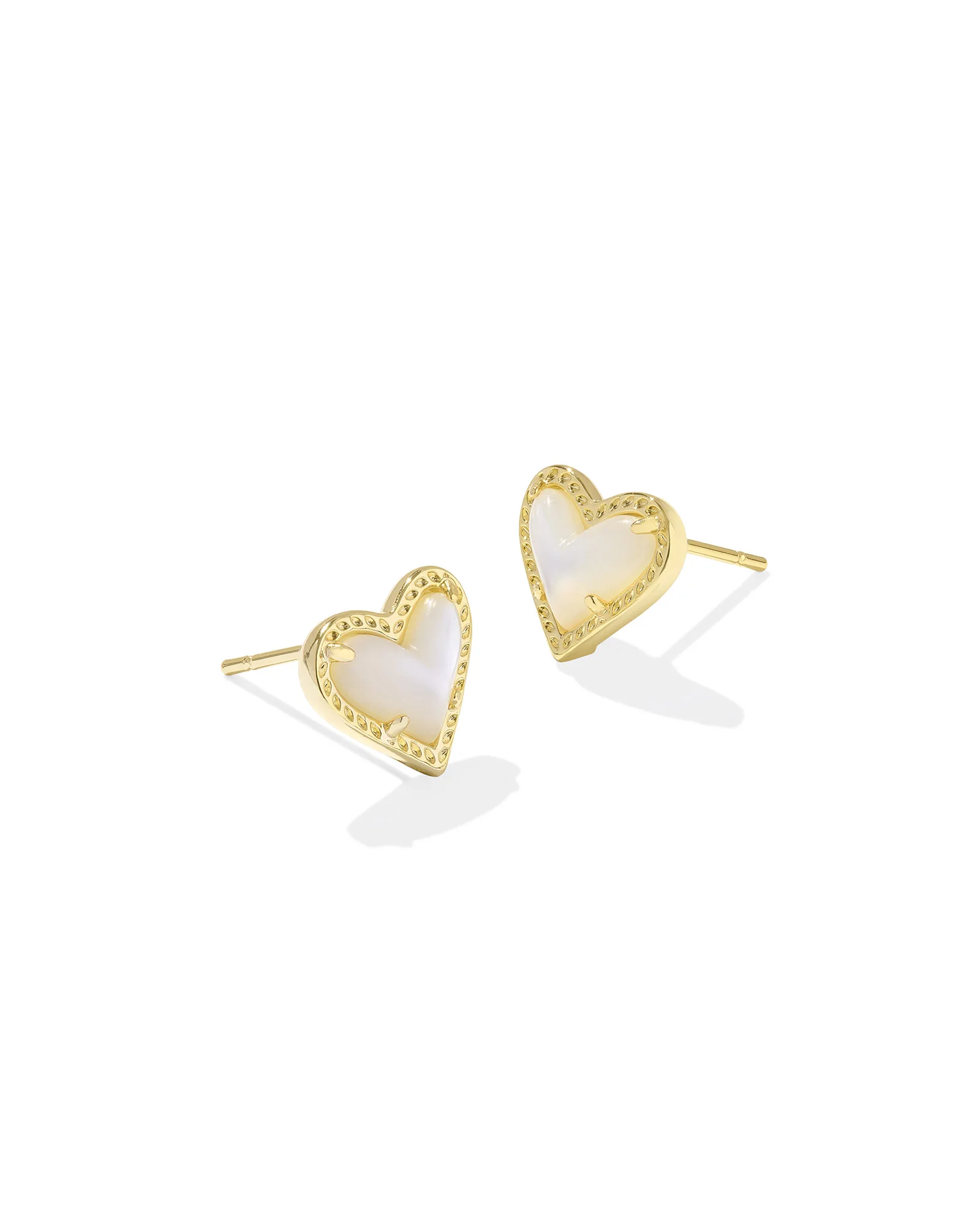 Ari Heart Gold Stud Earrings in Ivory Mother-of-Pearl - 1