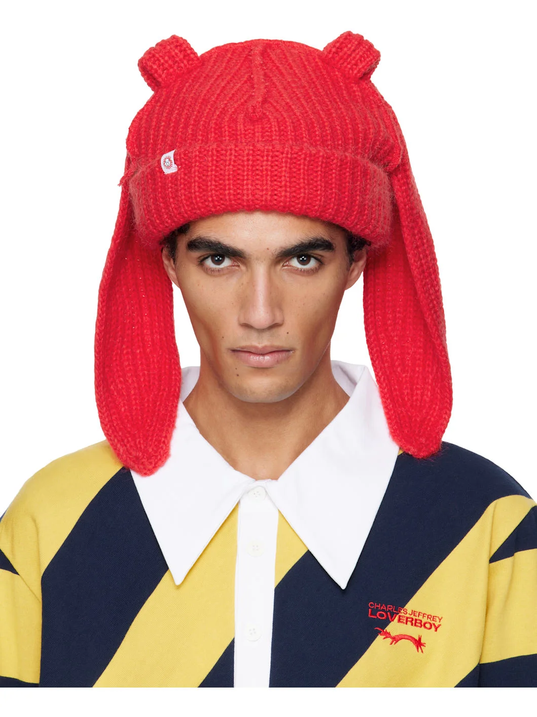 Red Mohair Chunky Rabbit Beanie - 1