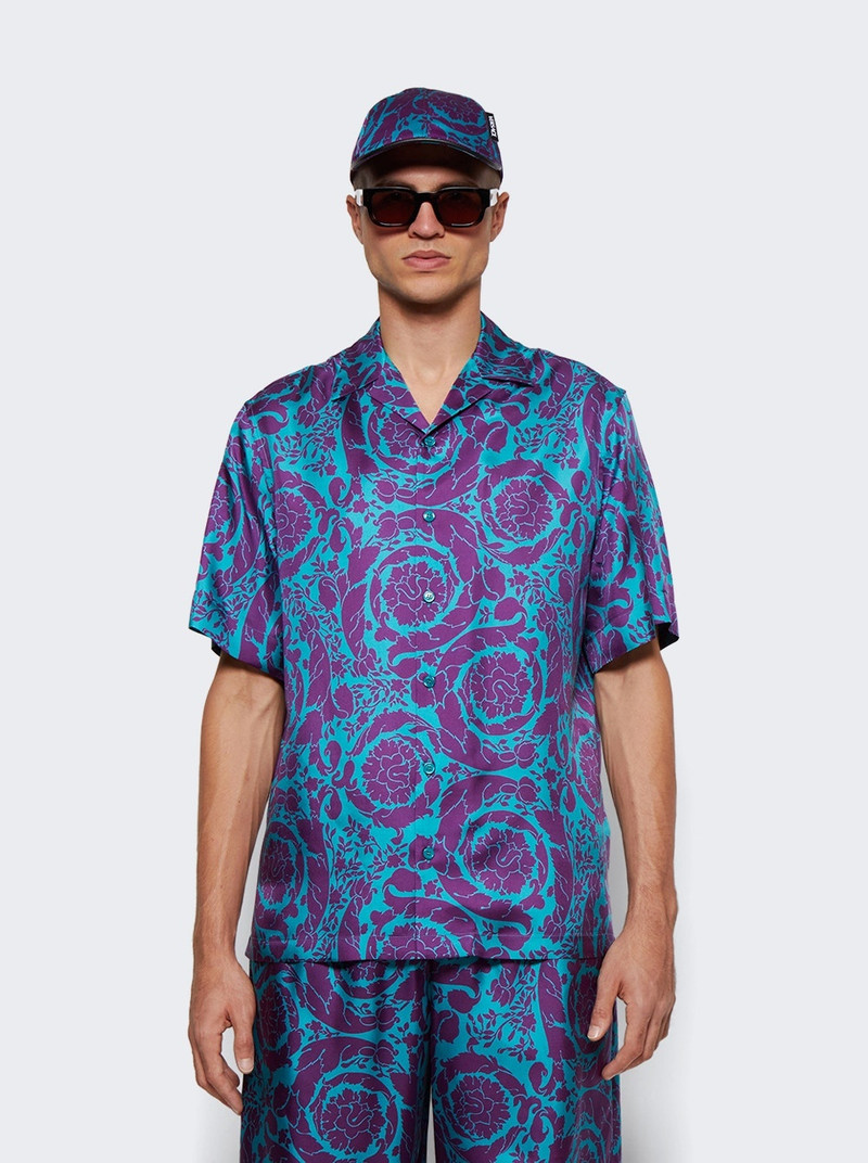 Barocco Silhouette Silk Shirt Teal And Plum 3