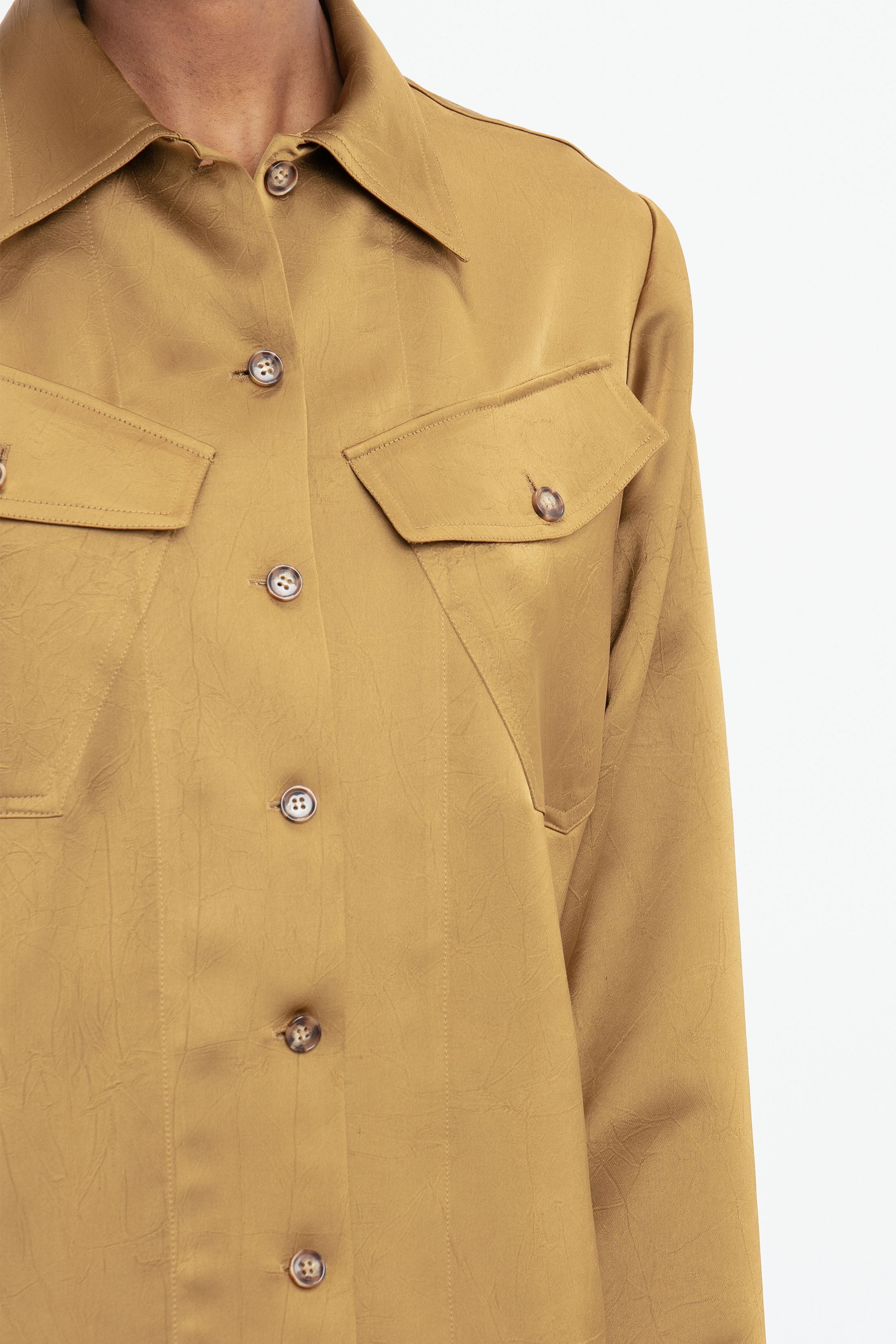 Backless Patch Pocket Shirt In Tawny Brown - 5