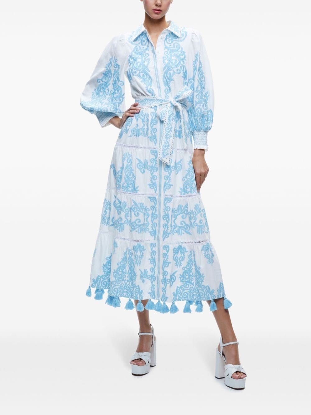 Shira floral-embroidered shirtdress - 2