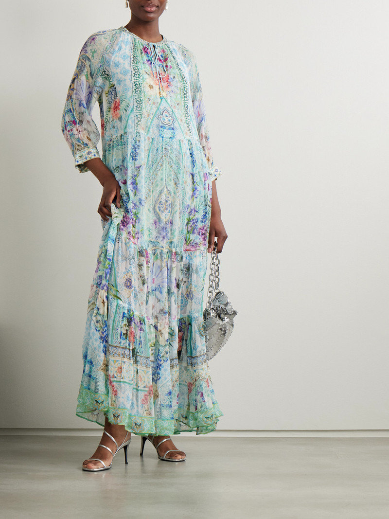 CAMILLA Embellished Tiered Printed Silk-crepon Maxi Dress outlook