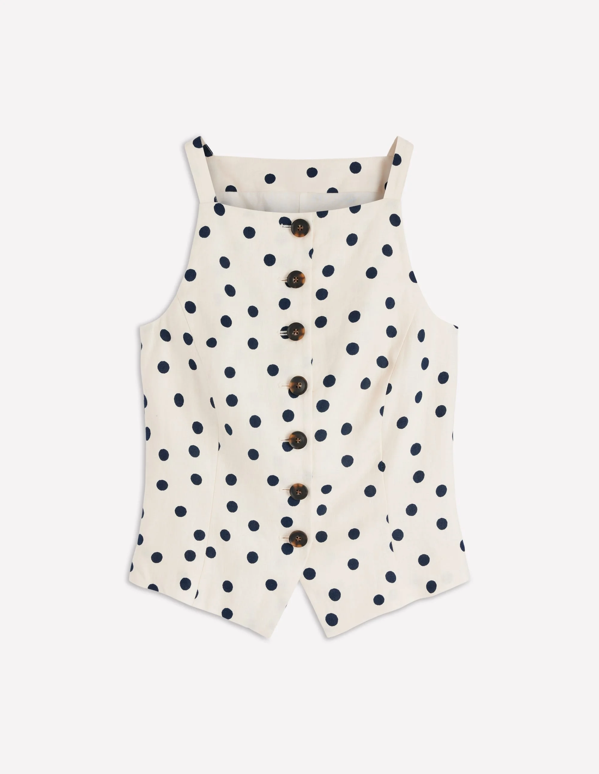 Square Neck Strap Waistcoat-Ivory, Painted Dot Spaced - 1