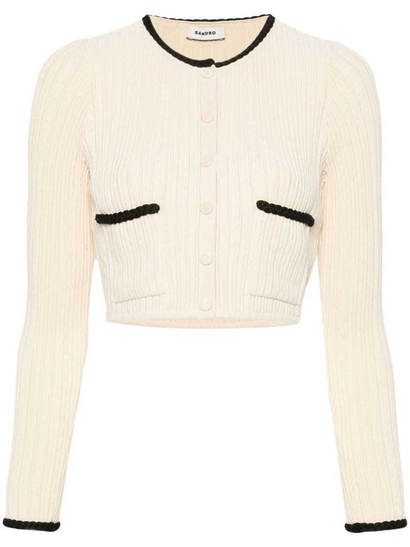 braided trim ribbed cardigan - 1