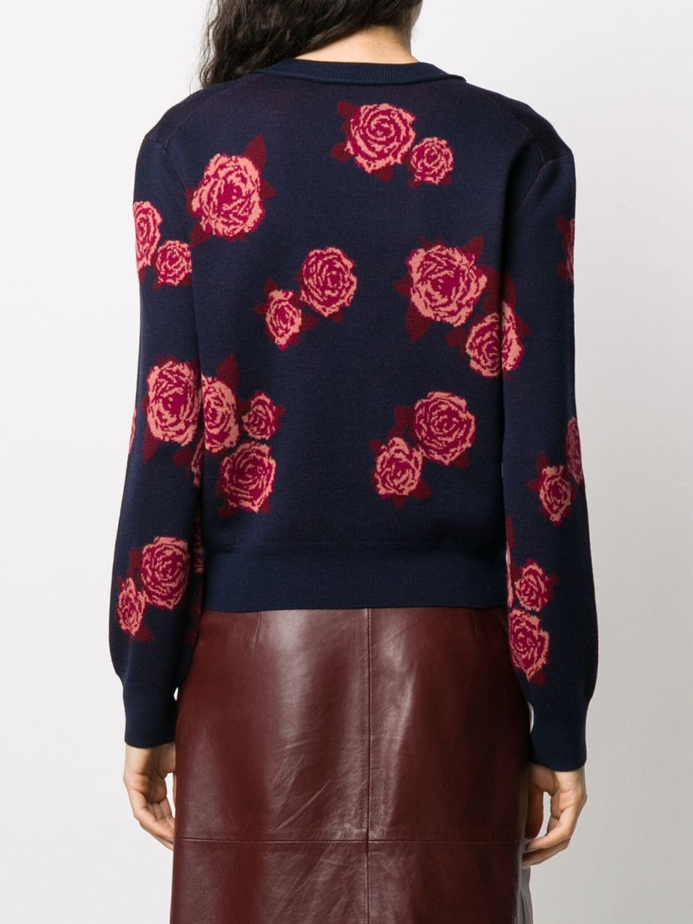 rose-jacquard v-neck sweater - 4