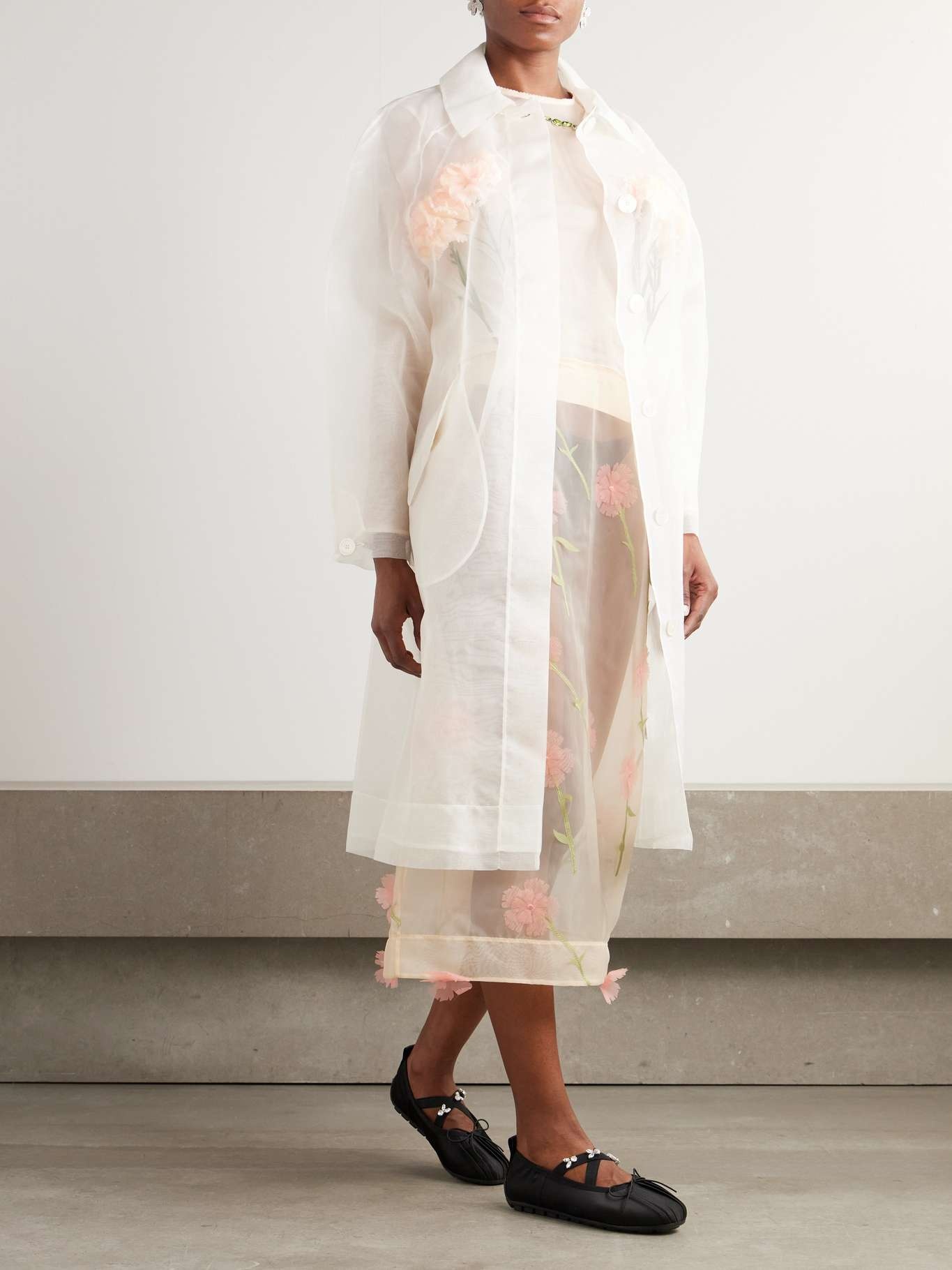 Embellished silk-organza coat Ivory - 2