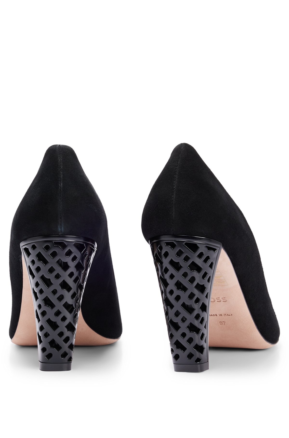 SUEDE PUMPS WITH MONOGRAM-STRUCTURED HEEL - 5