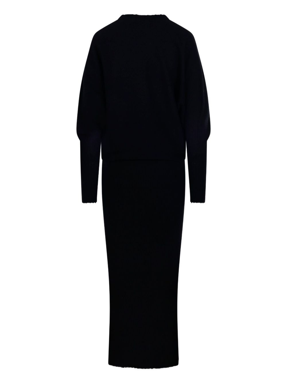 balloon-sleeve ribbed-knit midi dress - 2