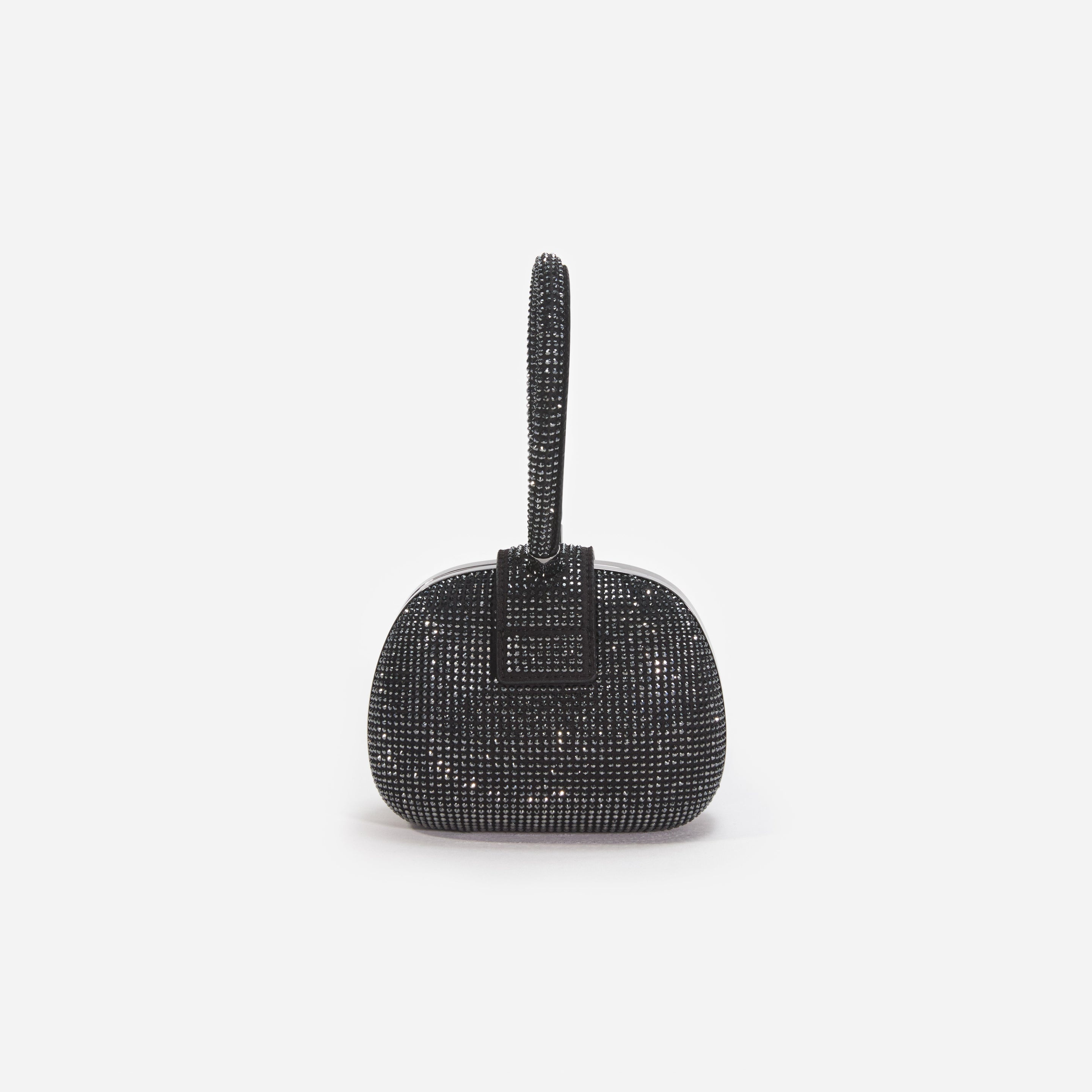 Black Rhinestone Top Handle Clutch Bag - 3