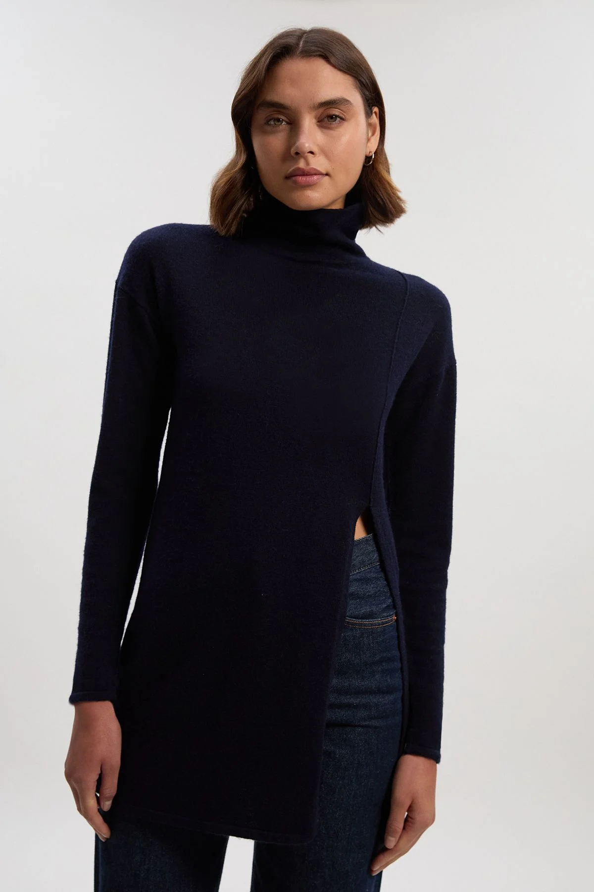 Wool Blend Deep Slip Longline Knit Top - 1