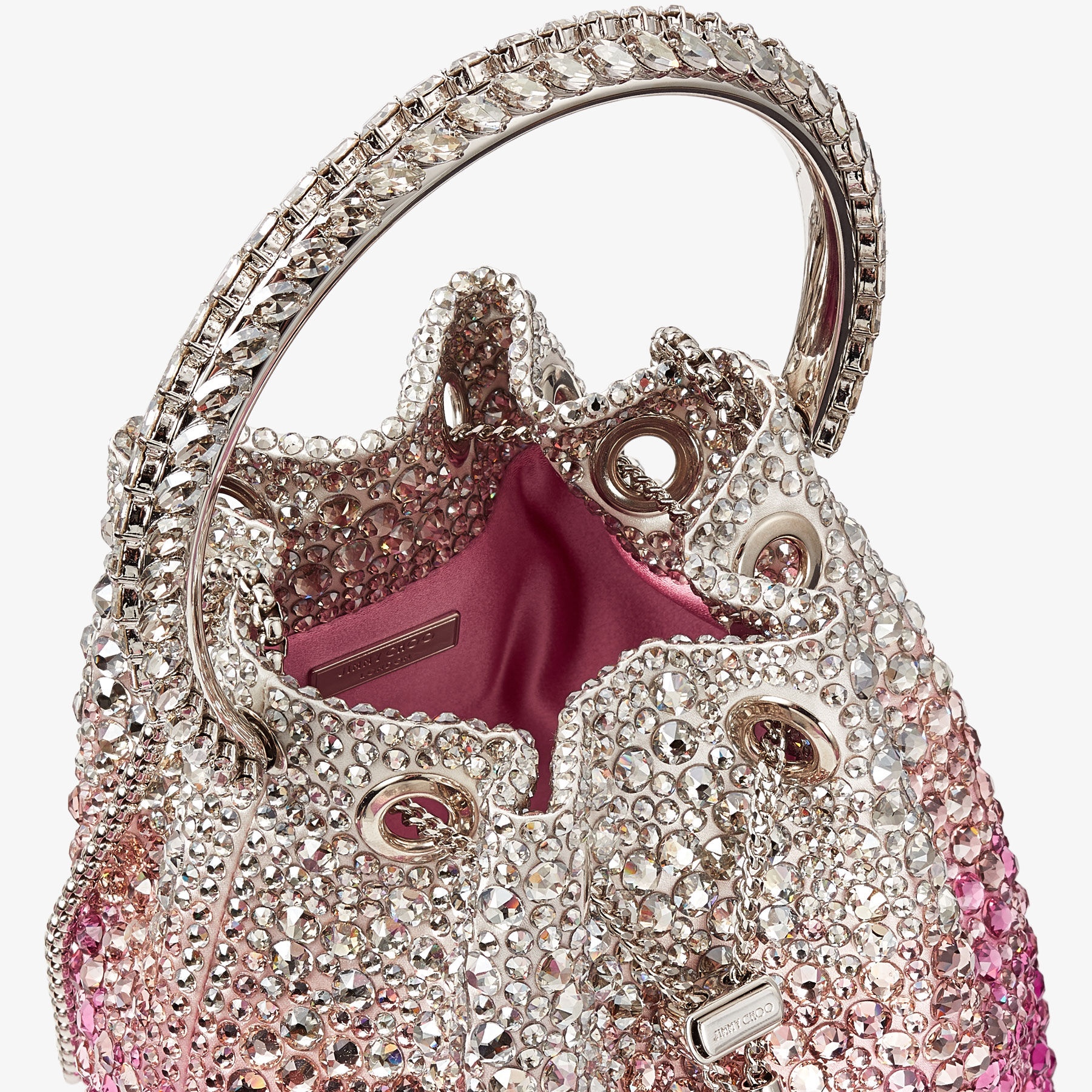 Bon Bon
Candy Pink and Silver Satin Bag with Swarovski Crystals - 4