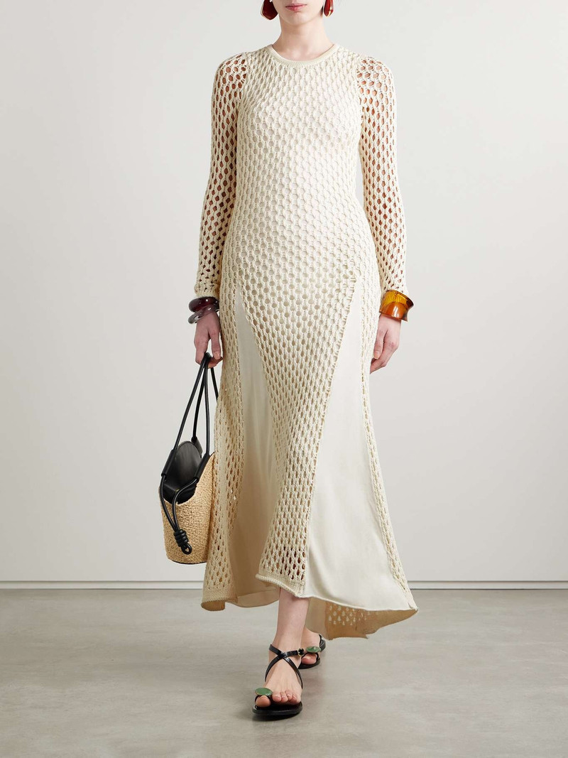 diotima Anansi paneled crocheted and stretch-knit maxi dress Ivory outlook