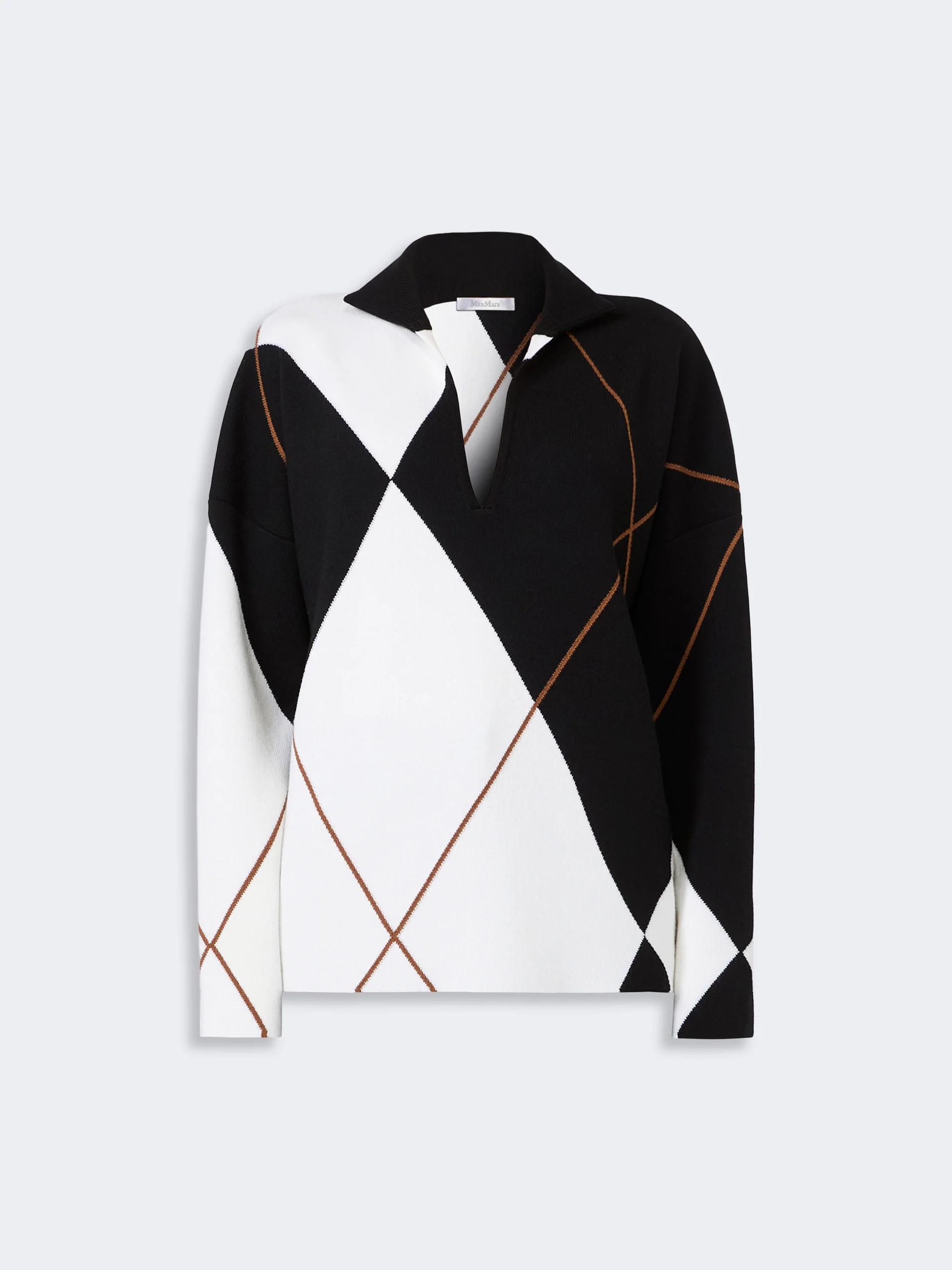SALA Relaxed-cut Argyle wool yarn sweater - WHITE BLACK - 1