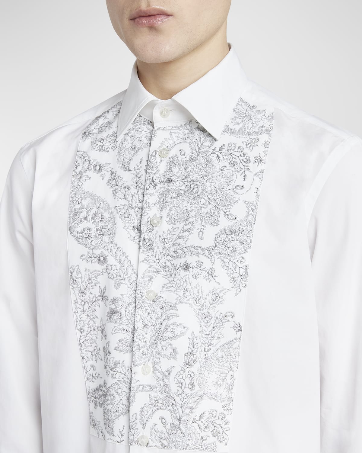 Men's Paisley Embroidered Bib Dress Shirt - 5