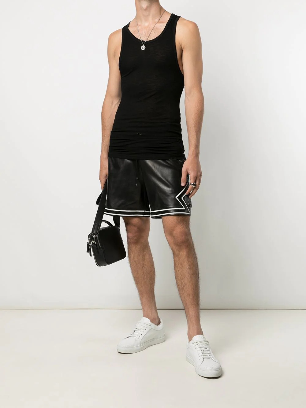 appliqué-logo leather shorts - 2