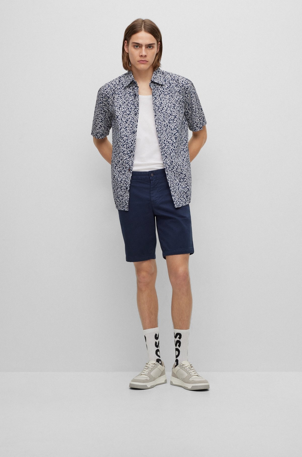 SLIM-FIT SHORTS IN PRINTED STRETCH-COTTON TWILL - 3