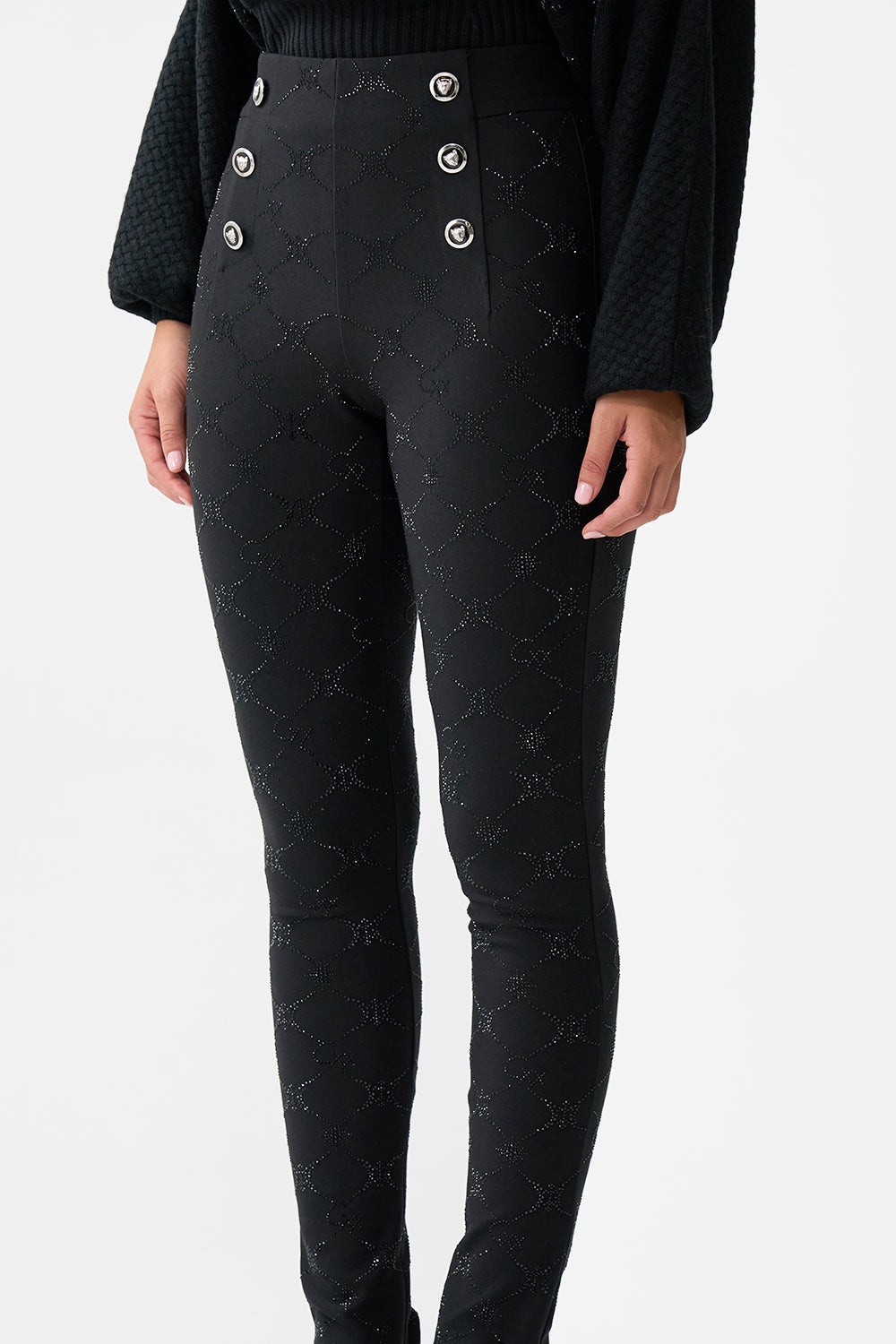 BUTTON EMBELLISHED PONTE PANT - 5