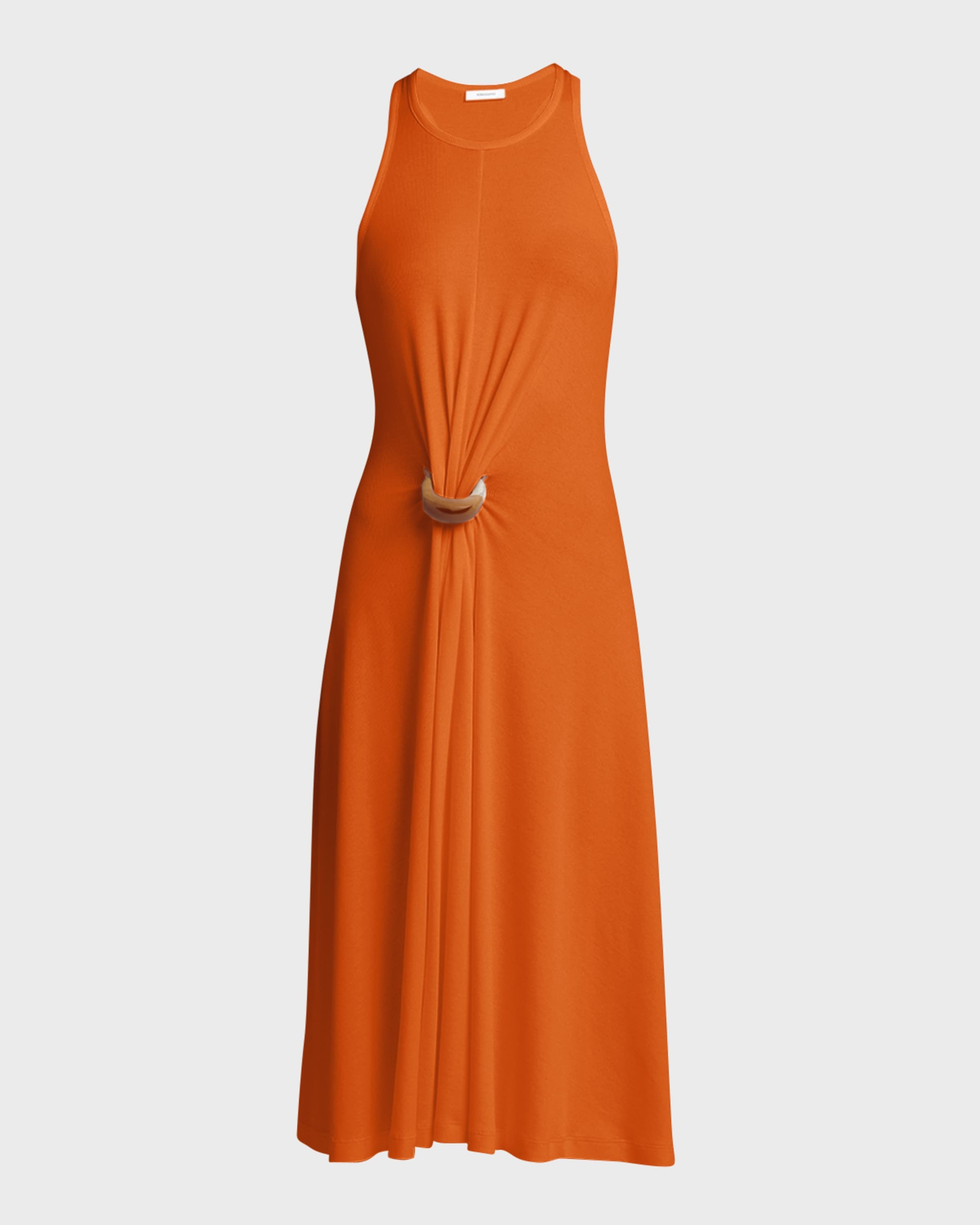 Gathered-Ring Sleeveless Rib Jersey Midi Dress - 1