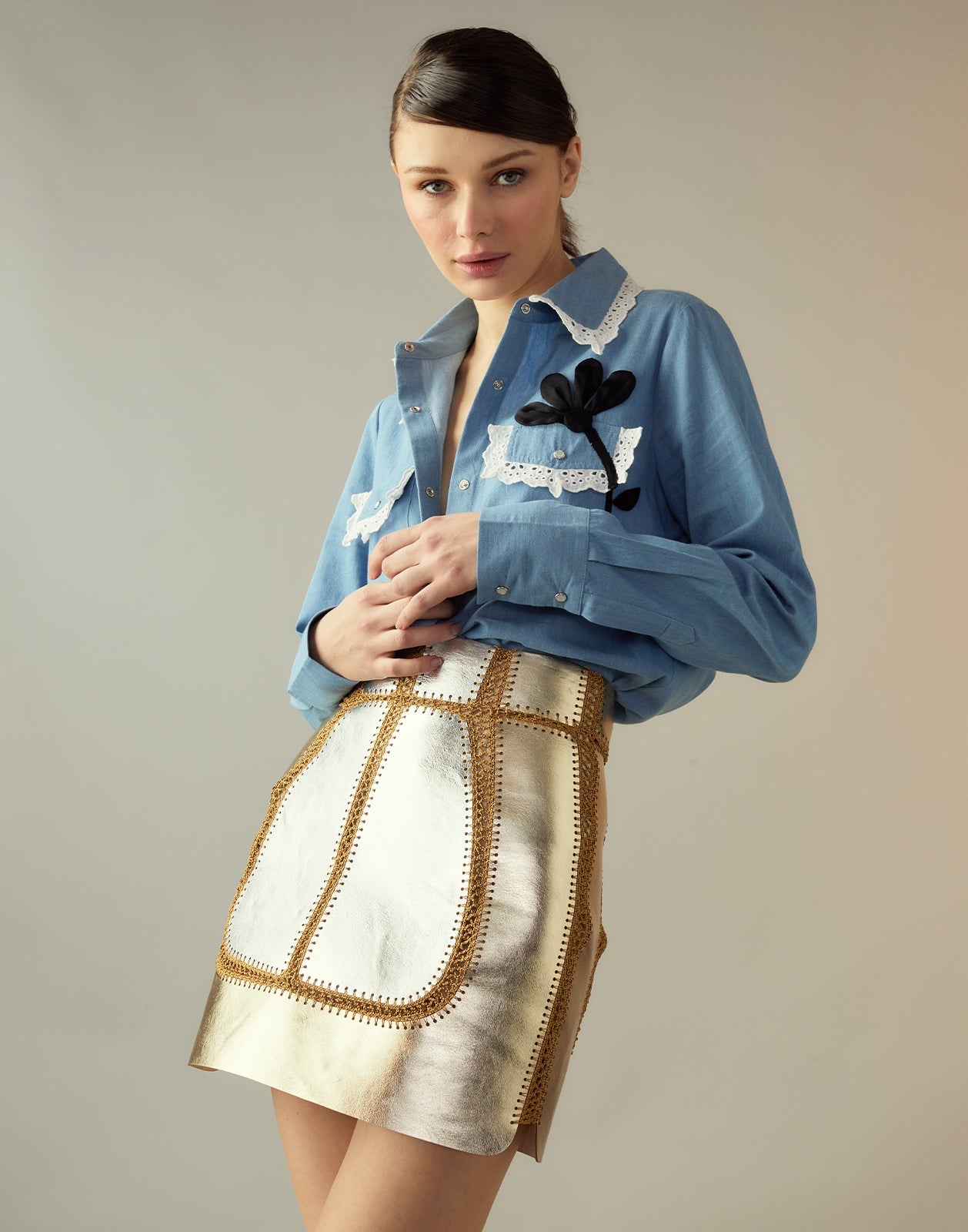 Mixed Metallic Vegan Leather Skirt - 4