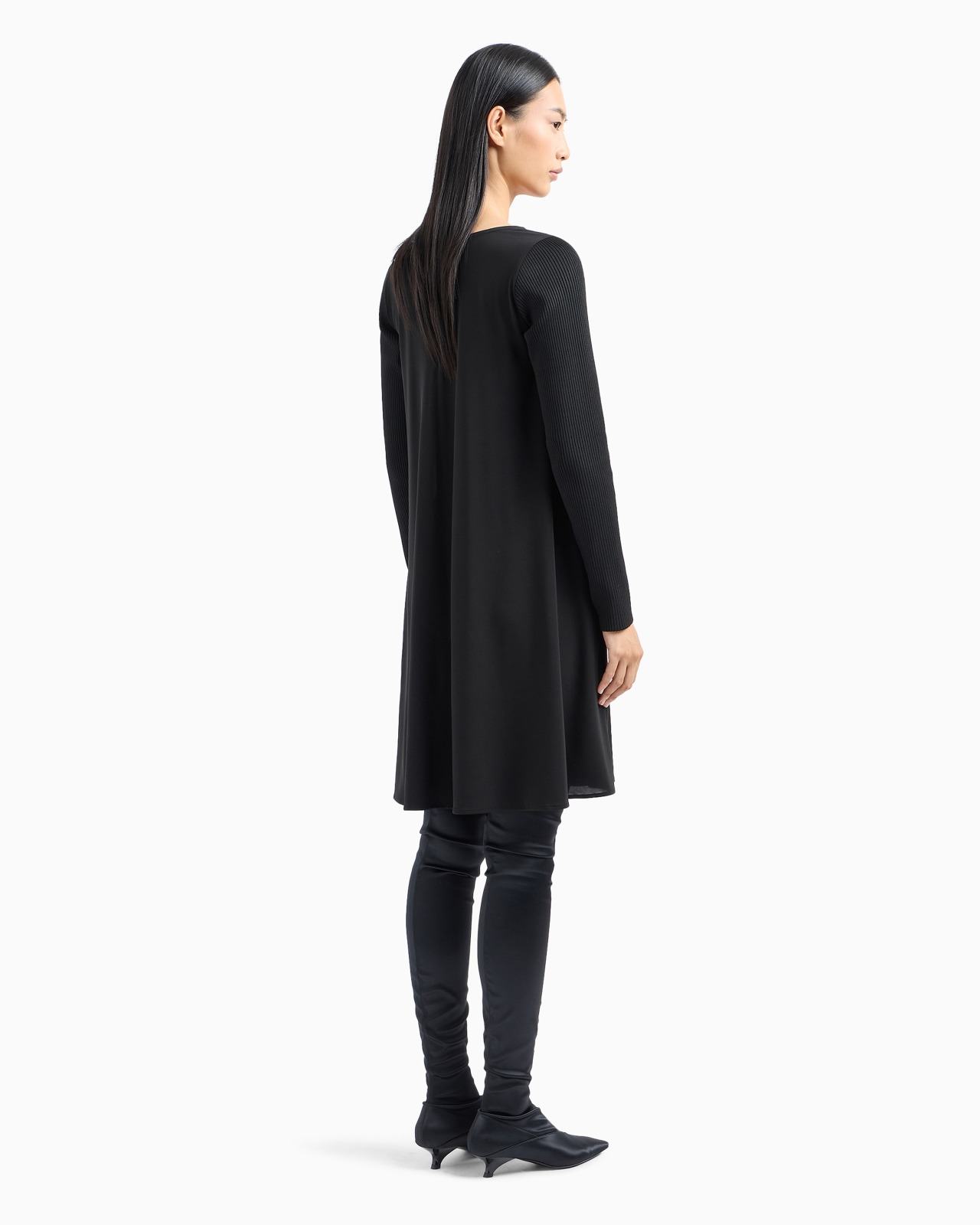 Viscose crêpe dress with rib-knit sleeves - 3