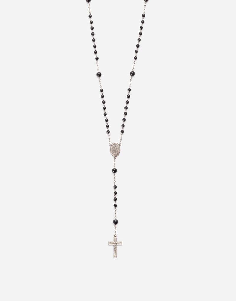 Dolce & Gabbana White gold Devotion rosary necklace with black jade spheres outlook