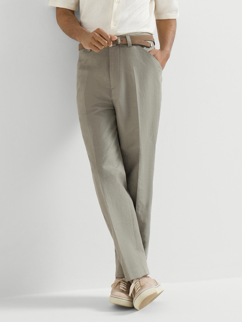 Men's Cotton and Linen Panama Trousers - Khaki 5