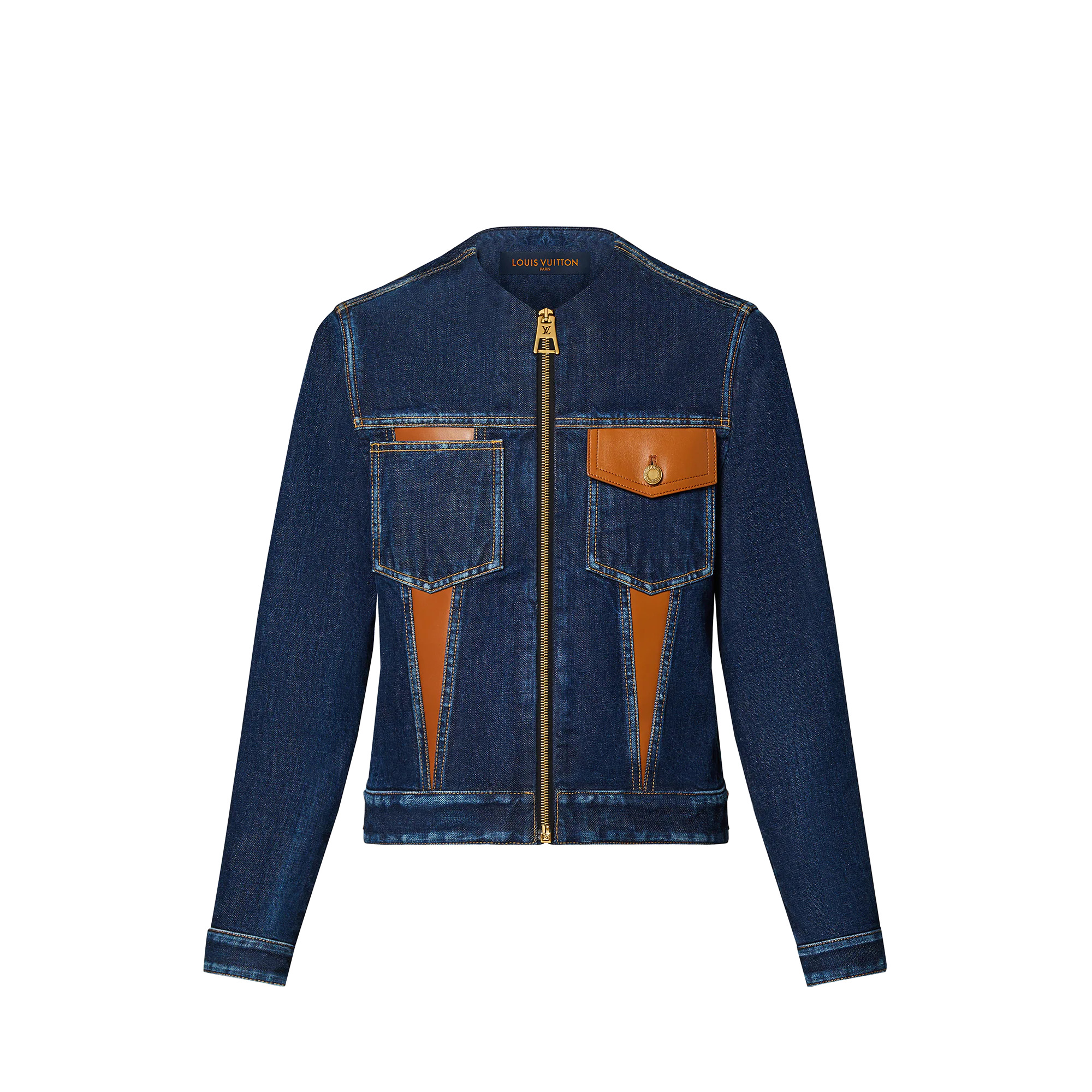 Leather Accent Denim Jacket - 1