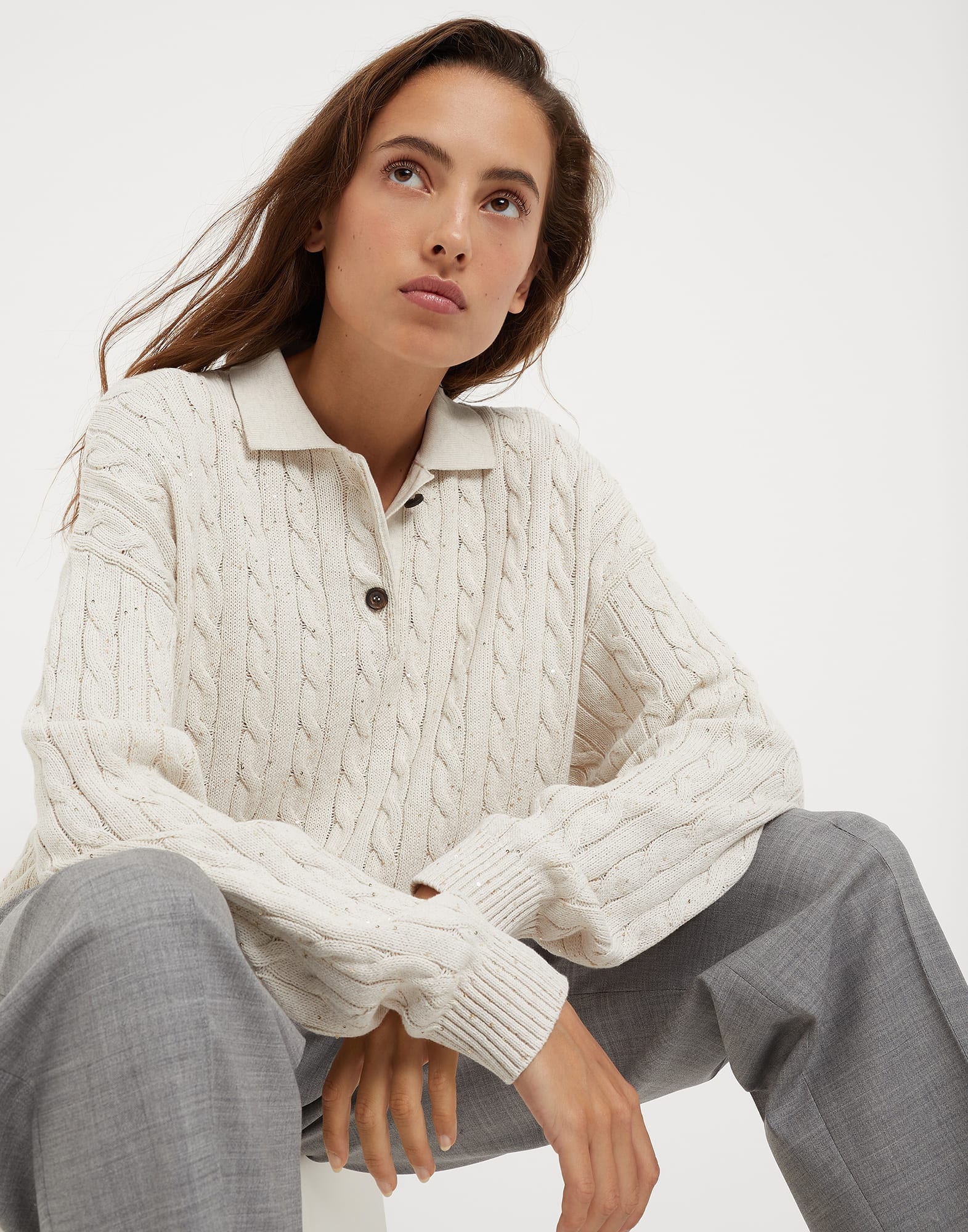 Cotton dazzling cables polo-style sweater - 4