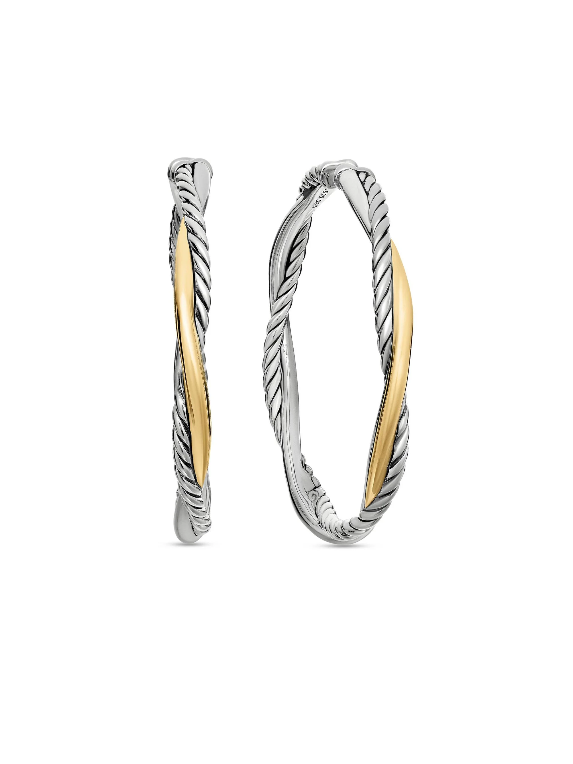 Women's Infinity Hoop Earrings in Sterling Silver with 14K Yellow Gold, 42MM - Silver - 1