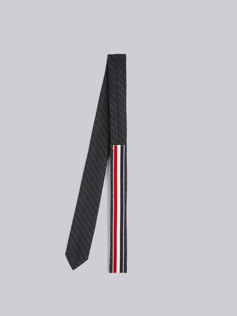 Dark Grey Super 120s Wool Flannel Narrow Chalk Stripe Tie 3