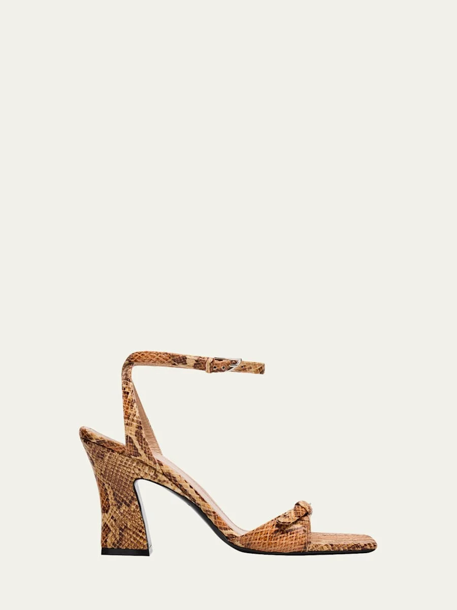 Snake-Printed Leather Ankle-Strap Sandals - 1