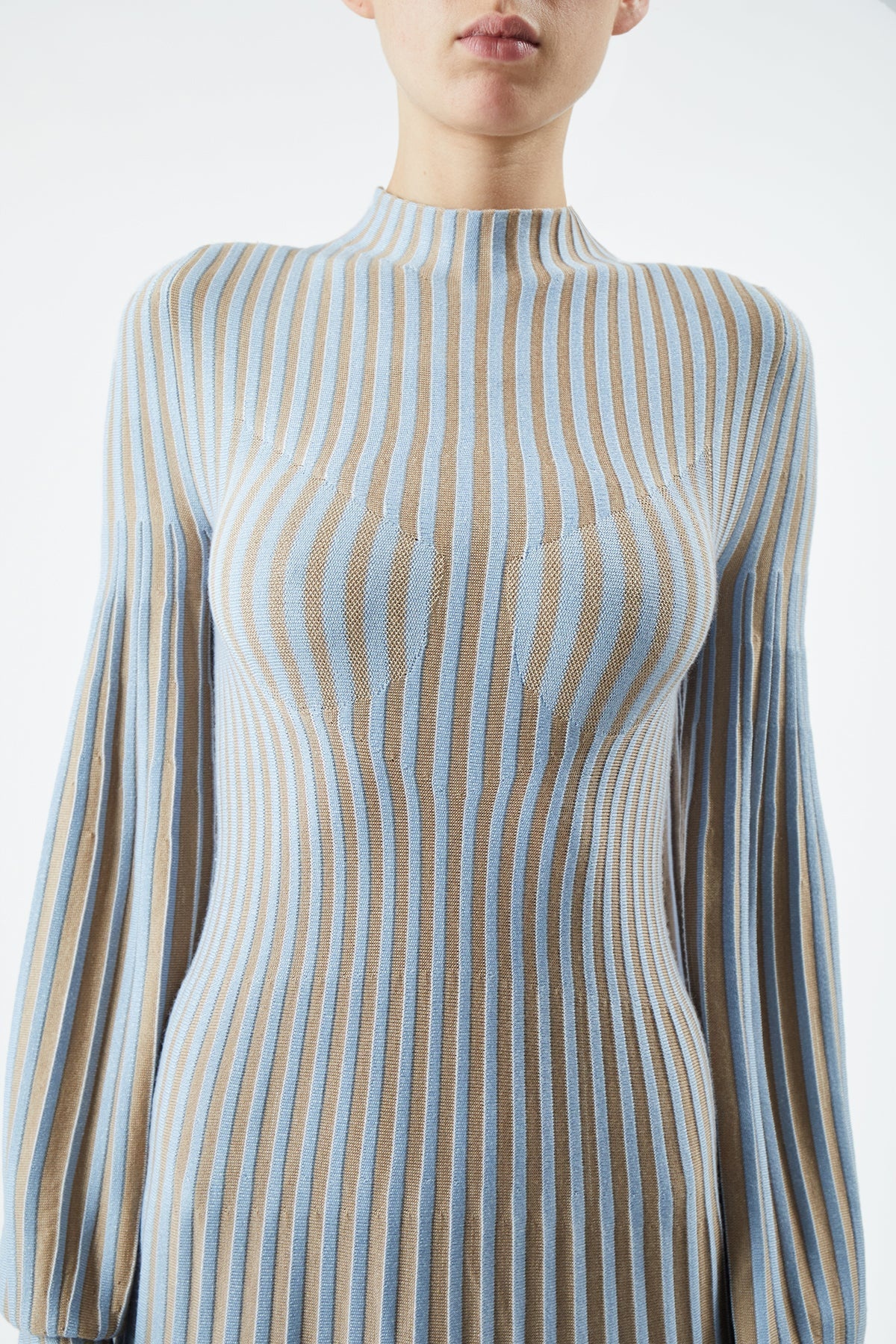 Lee Knit Dress in Light Blue & Camel Cashmere Silk - 6