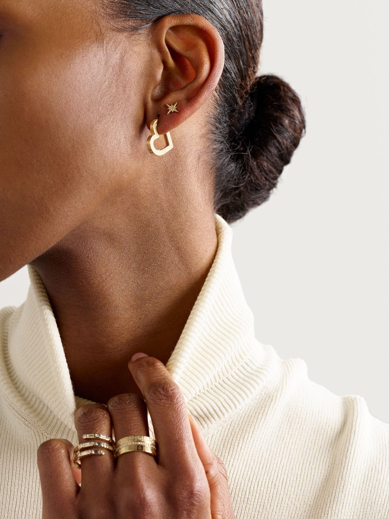 Fluted Heart 14-karat gold hoop earrings Gold - 4