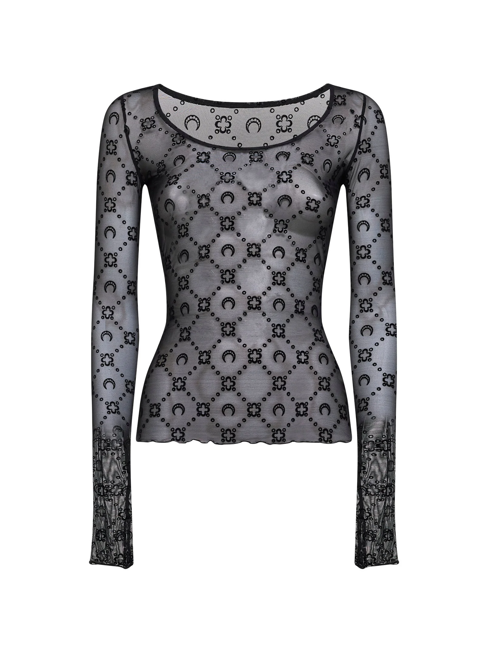 Black monogram mesh long-sleeved top - 1