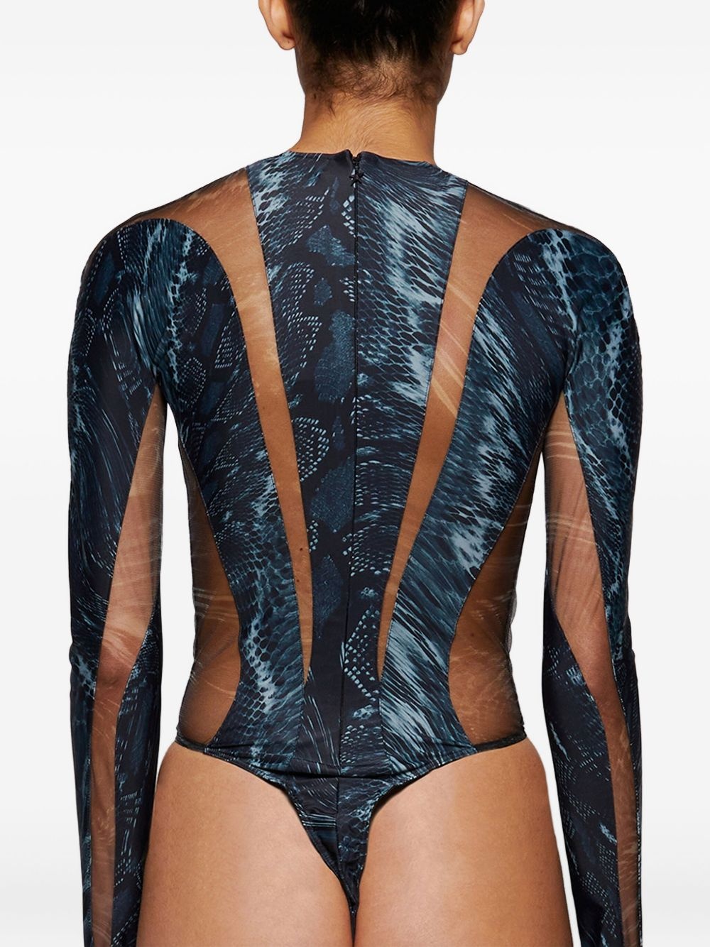 snake-print mesh bodysuit - 5