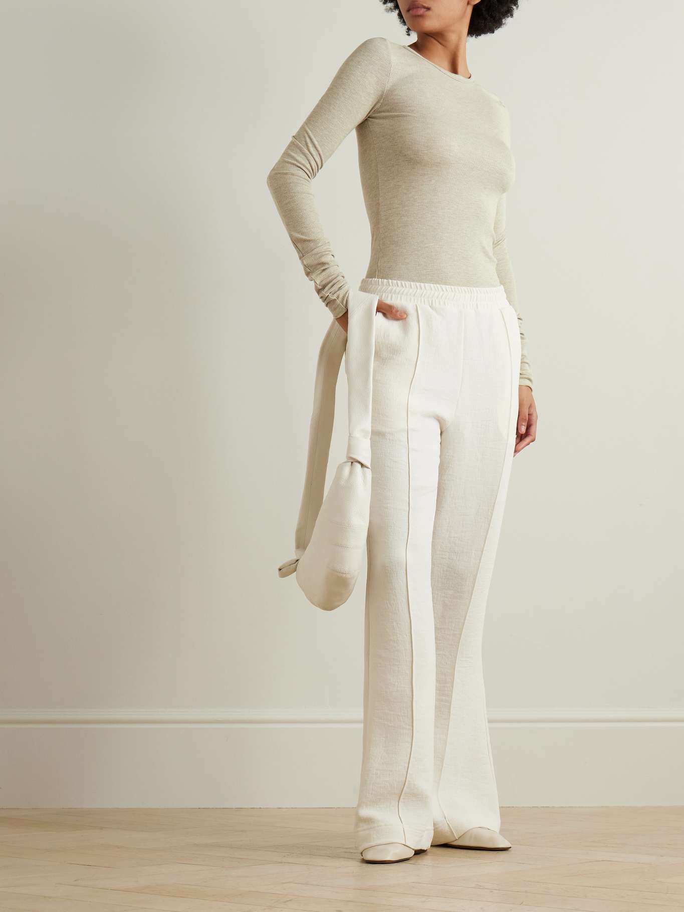 Ribbed stretch cotton and modal-blend top Taupe - 2