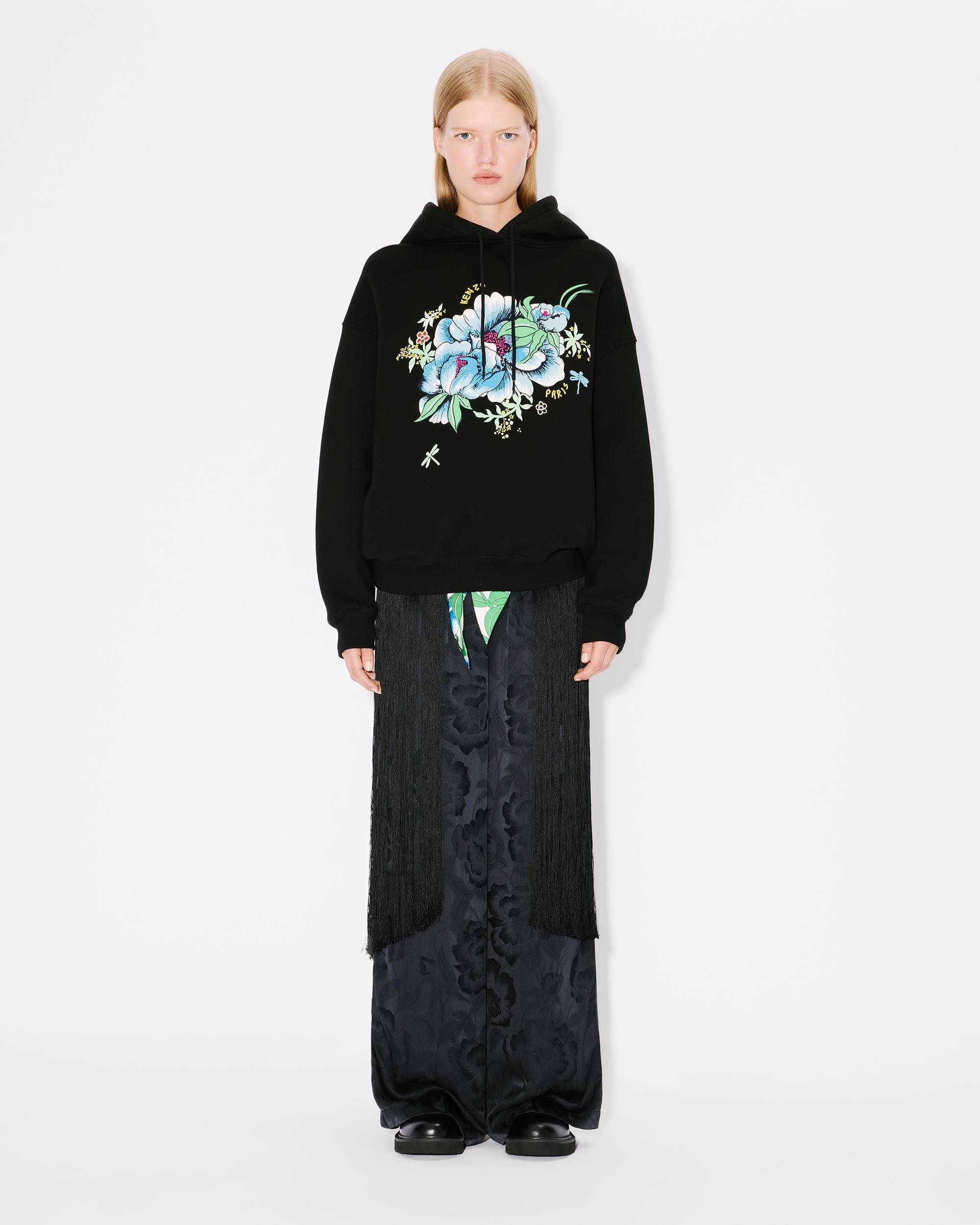 'KENZO Peonies' embroidered oversized hoodie in cotton - 5
