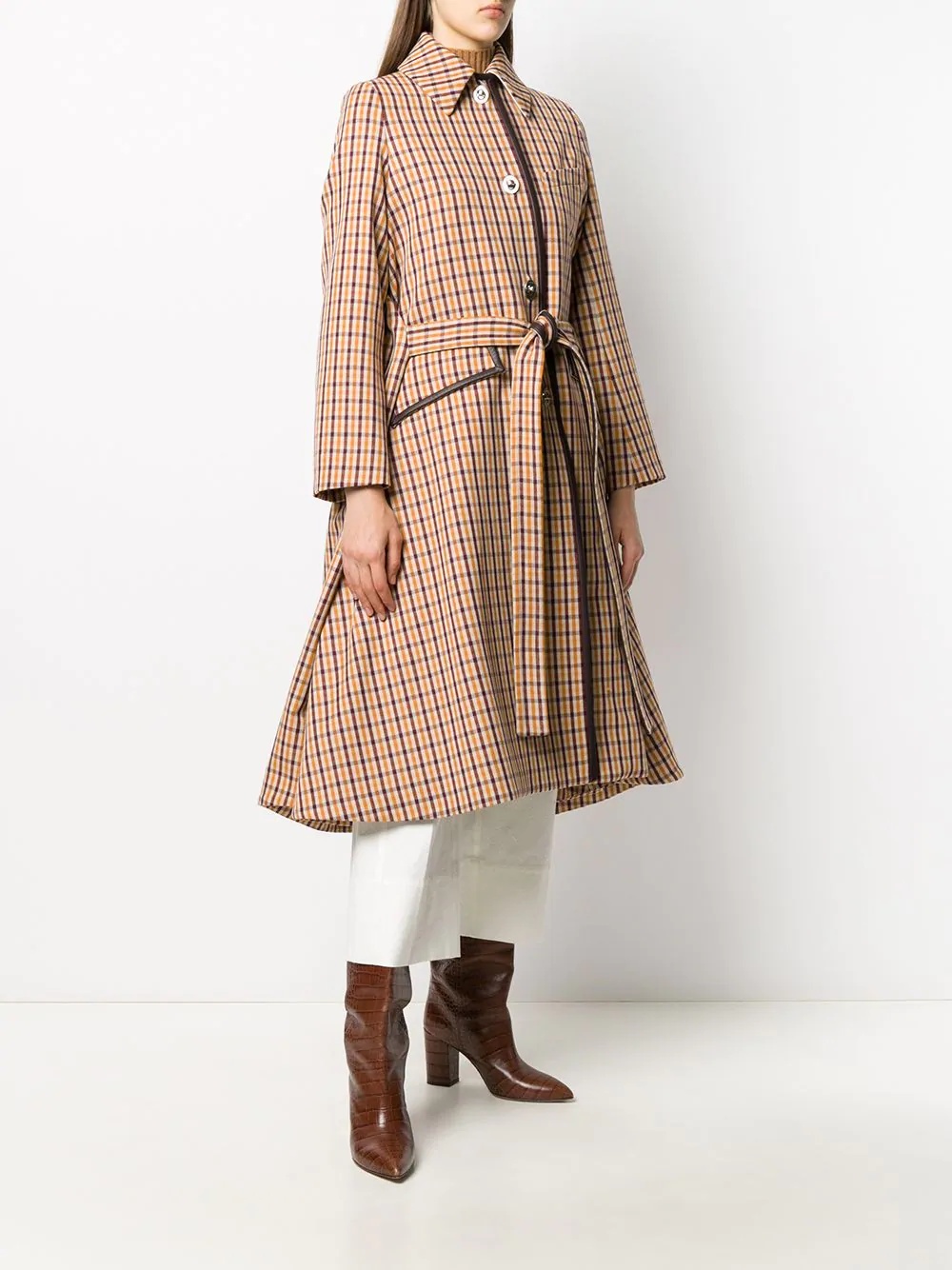 check-print midi coat - 3